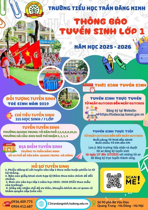 THÔNG BÁO TUYỂN SINH LỚP 1 NĂM HỌC 2025-2026